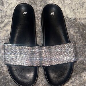 H&M Women's Black Sandals with Rhinestone Strap